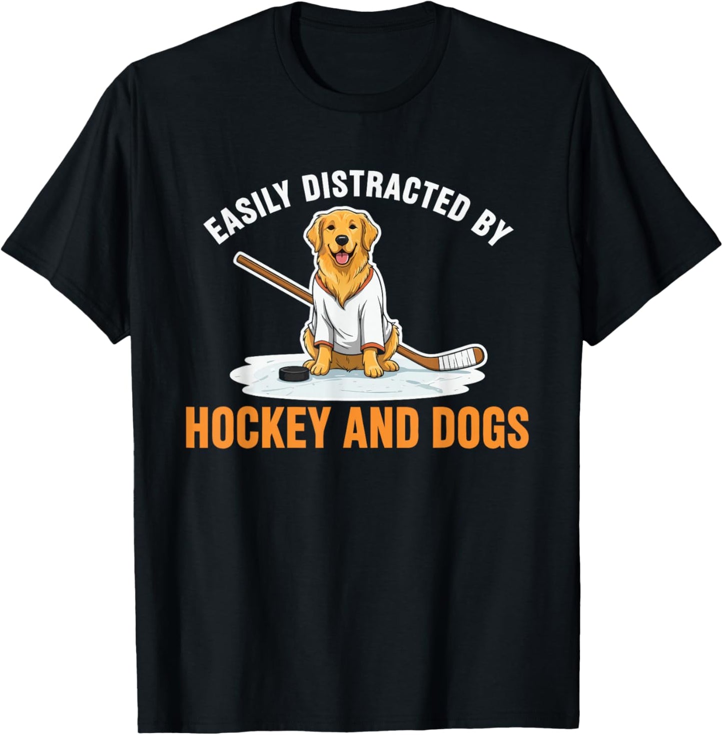 Easily Distracted By Hockey and Dogs T-Shirt - T-Shirt | Black