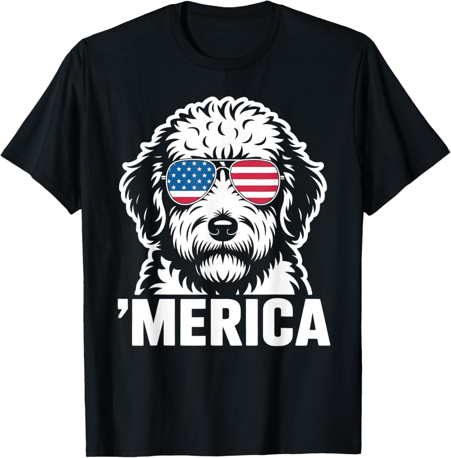Patriotic USA American Flag 4th of July Sheepadoodle T-Shirt - T-Shirt | Black