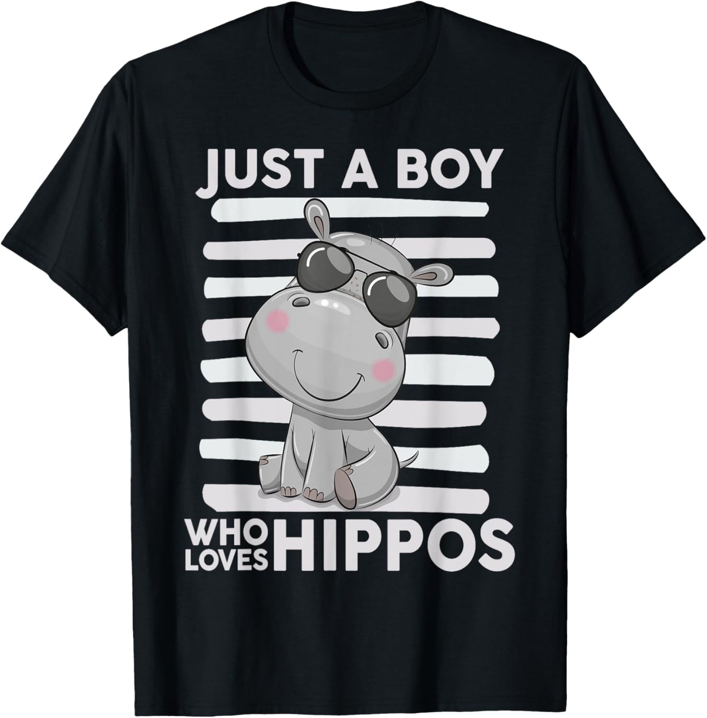 Kids Hippo-Shirt Toddler Funny Just A Boy Who Loves Hippos T-Shirt - T-Shirt | Black