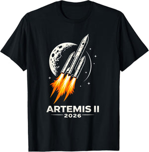 Artemis II 2026 Raketenstart Mond Mission Weltraum Design T-Shirt - T-Shirt | Black