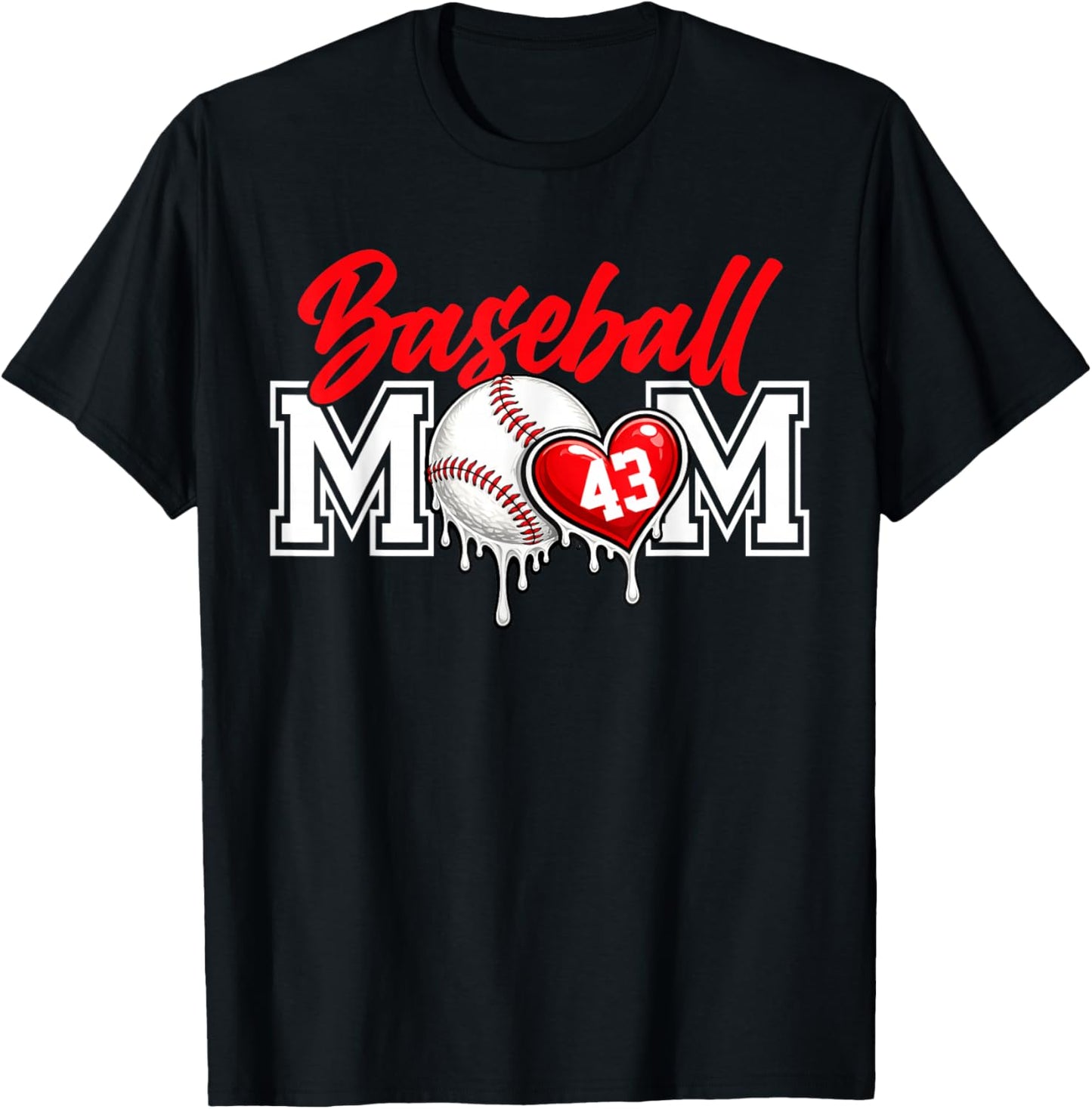 Personalized Proud Mom Jersey Number 43 Baseball Game Day T-Shirt - T-Shirt | Black