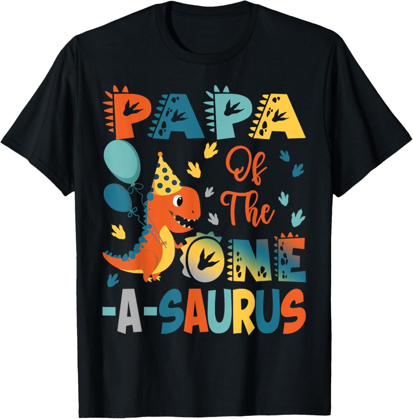 Papa Of The One-A-Saurus 2Nd Birthday Dinosaur Party T-Shirt - T-Shirt | Black