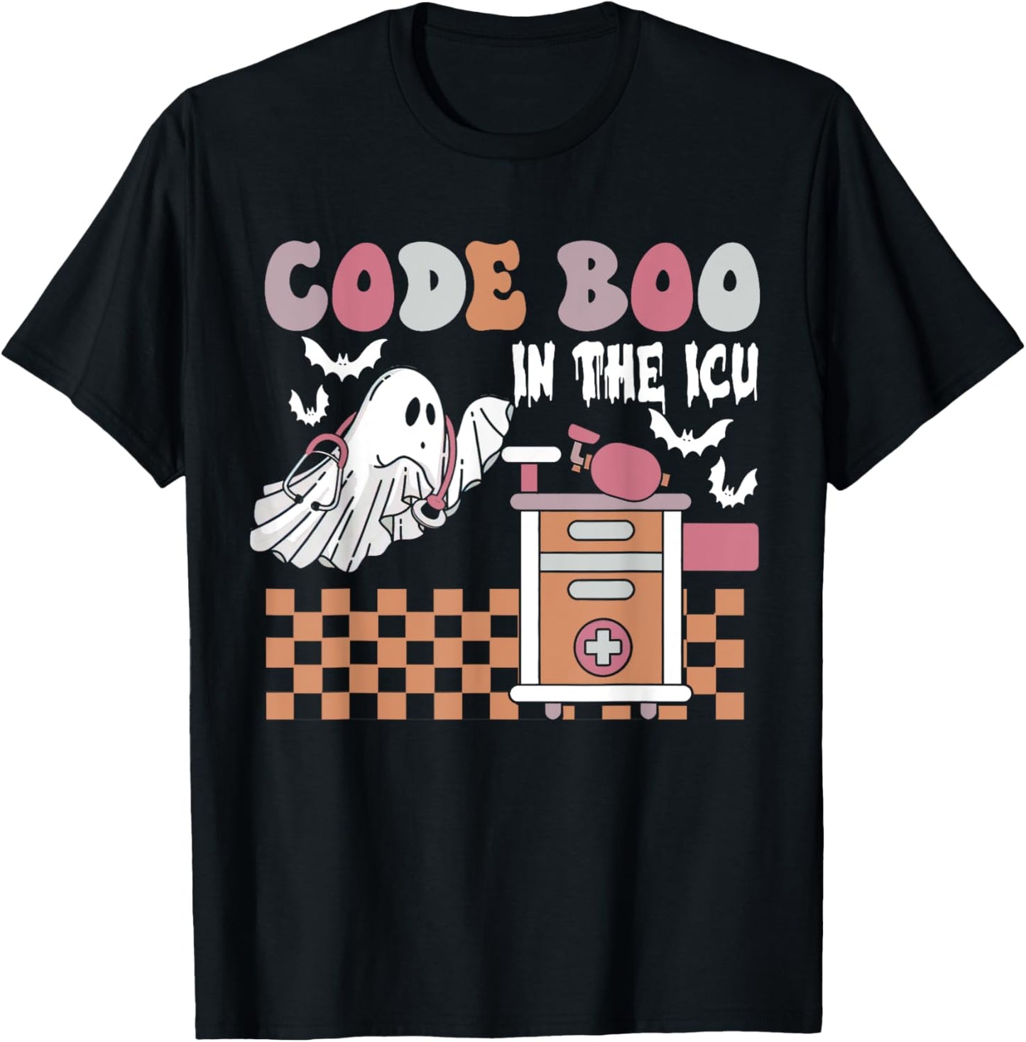 Groovy Retro Halloween ICU Nurse, Code Boo In The ICU T-Shirt - T-Shirt | Black