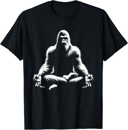 Bigfoot Yoga Pose Sasquatch Meditation T-Shirt - T-Shirt | Black