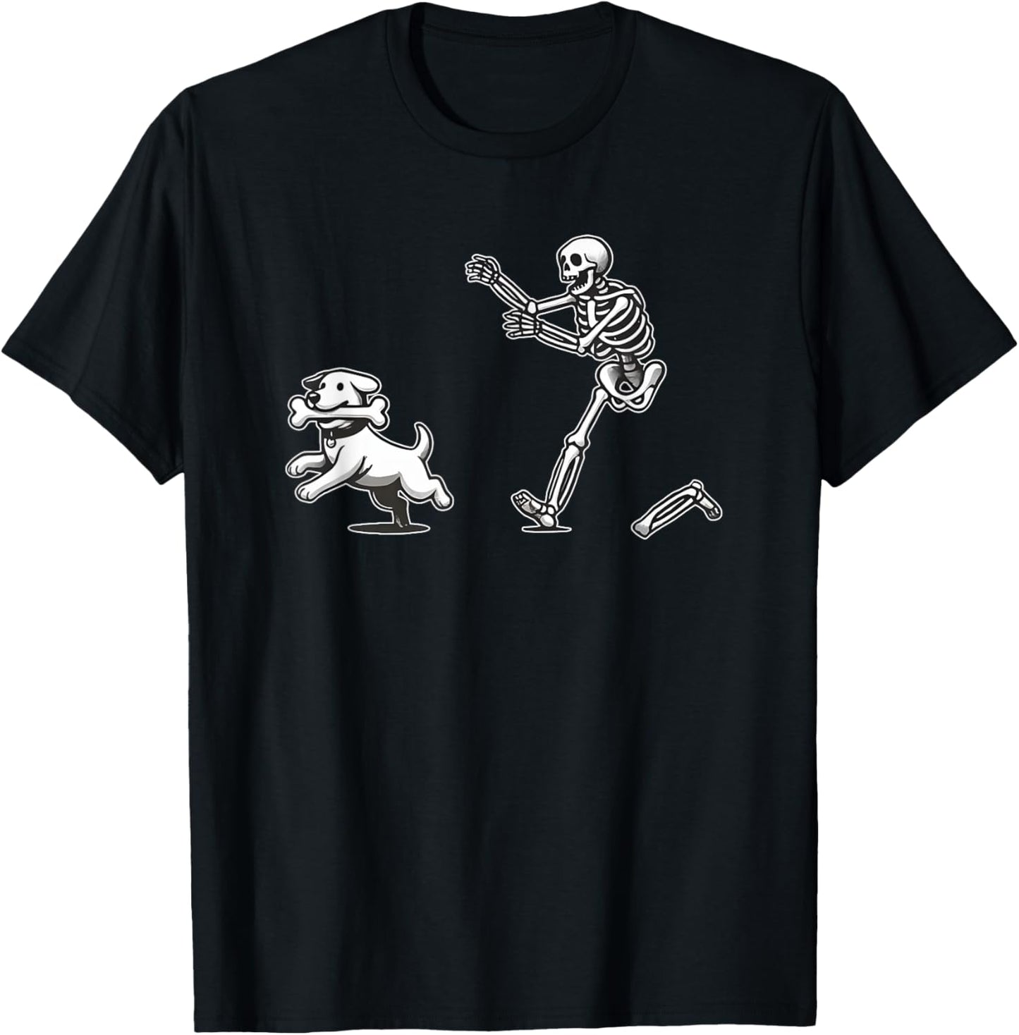 Halloween Dog, Funny Skeleton, Skeleton Chasing Dog Men Women T-Shirt - T-Shirt | Black
