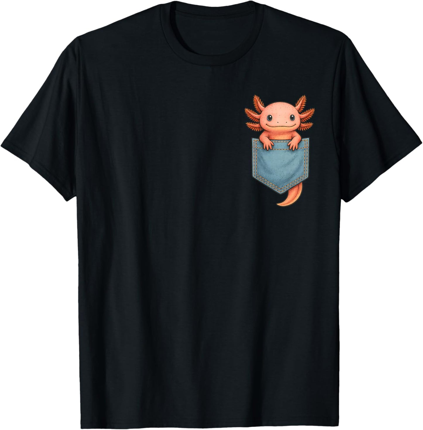 Cute Axolotl Pocket Funny Gifts Women Teen Kid T-Shirt - T-Shirt | Black