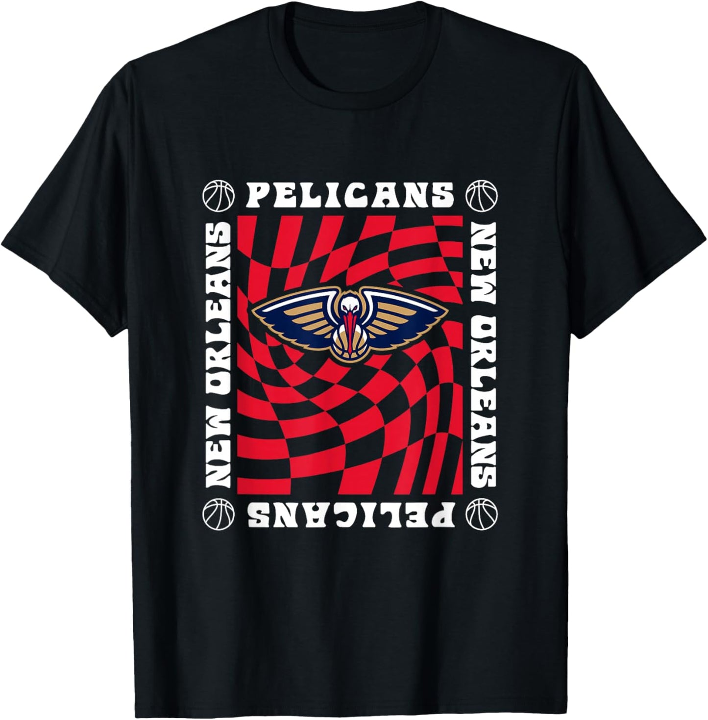 NBA New Orleans Pelicans Retro Checkerboard Wave T-Shirt - T-Shirt | Black