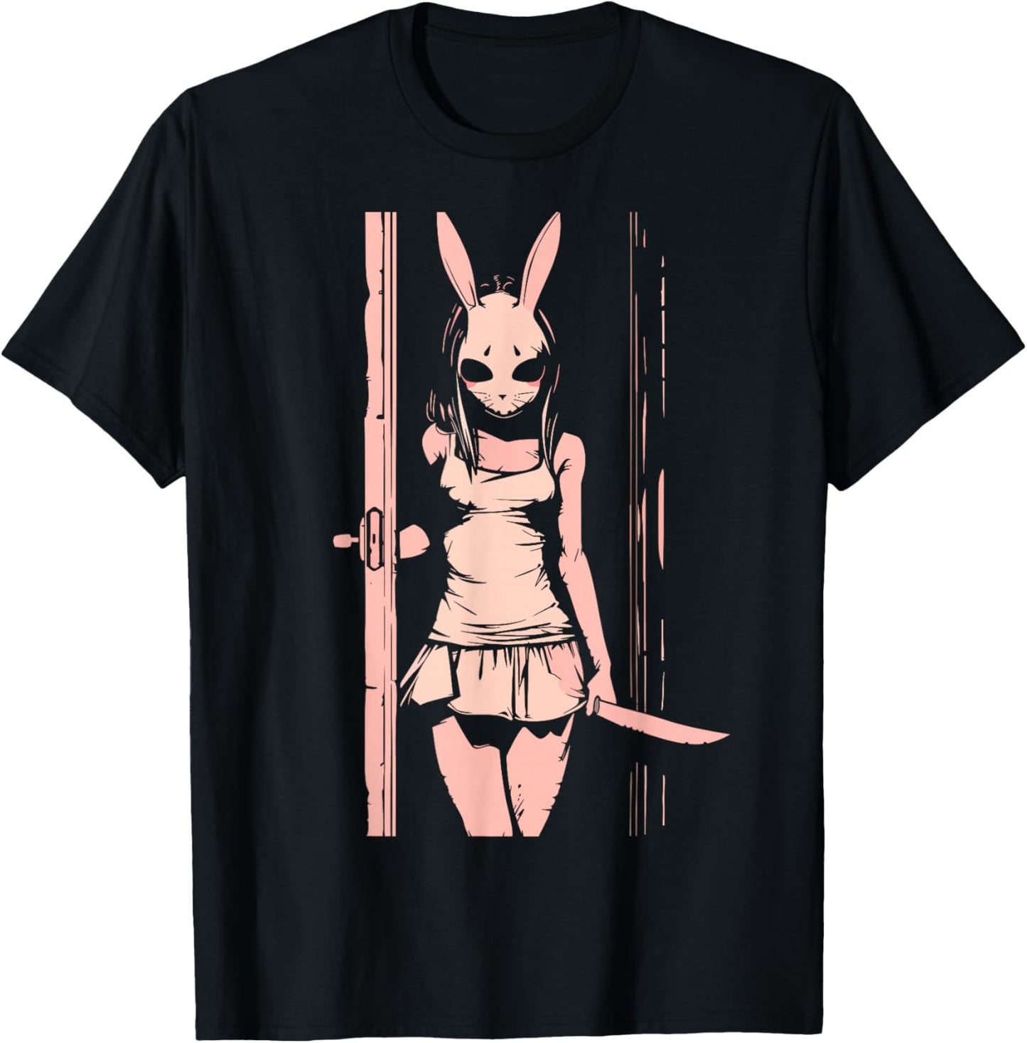 Horror Girl Bunny Mask Slasher Anime Alt Creepy Pastel Goth T-Shirt - T-Shirt | Black