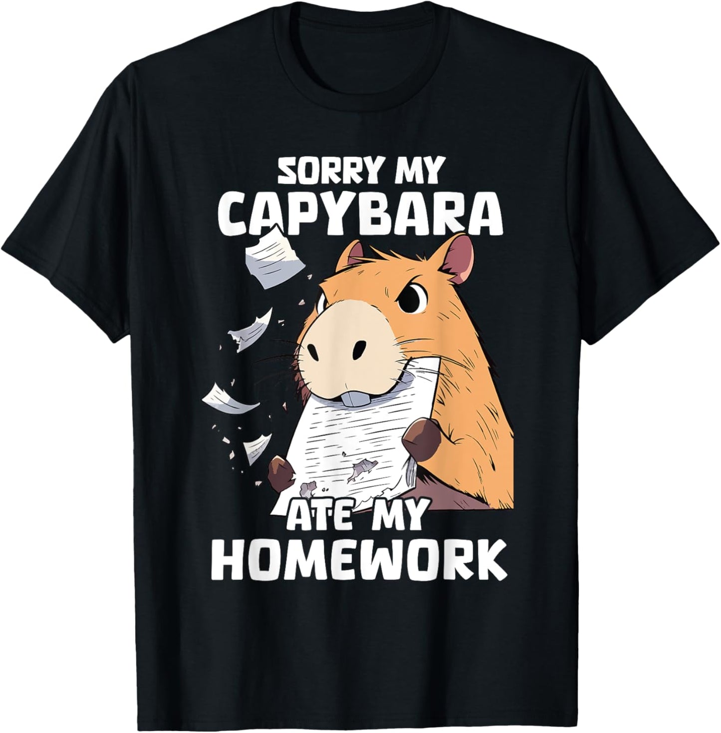Sorry My Capybara Ate My Homework Funny Capybaras School T-Shirt - T-Shirt | Black