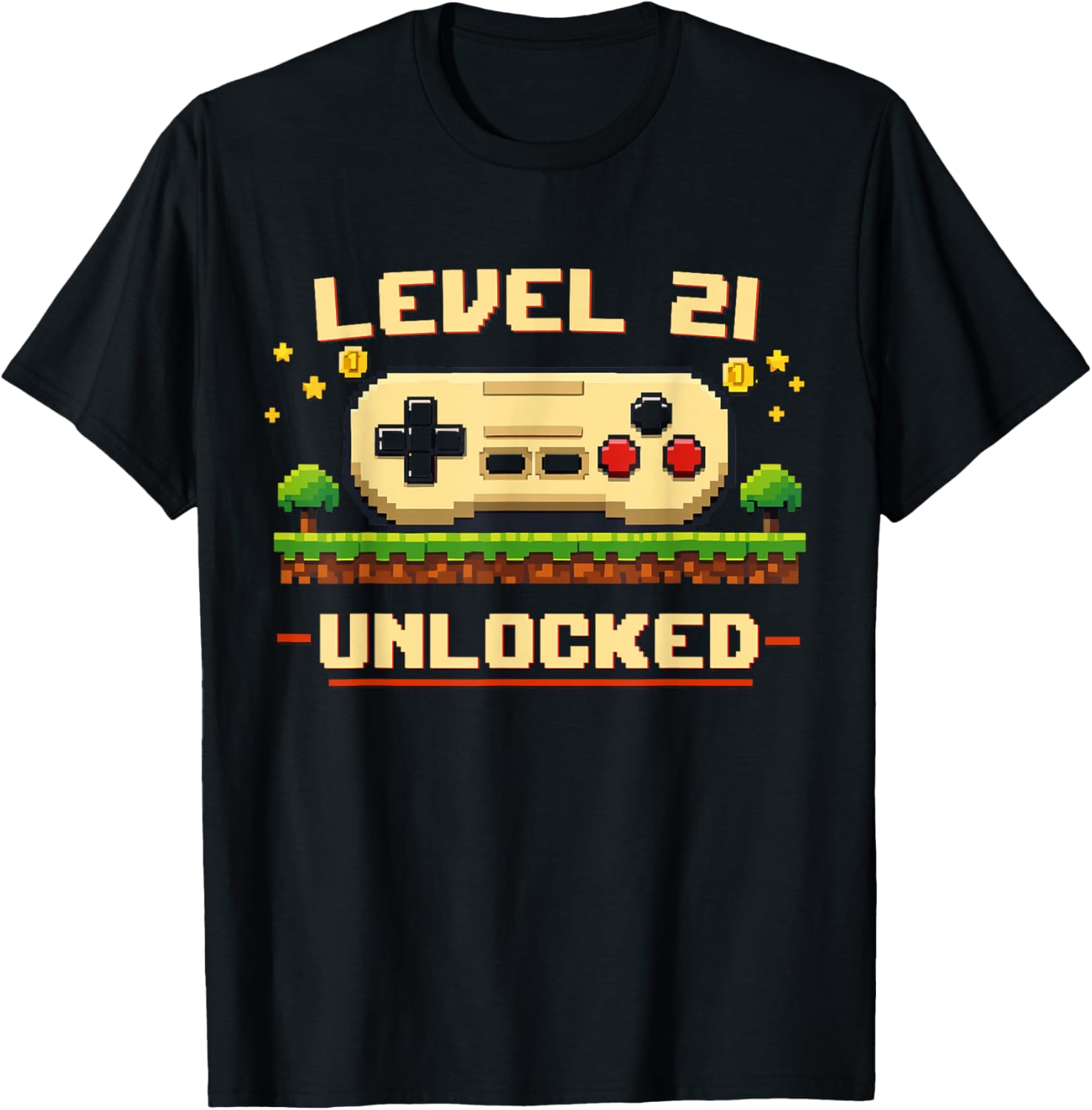 Funny Level 21 Unlocked Video Game 21st Birthday Gamer Pixel T-Shirt - T-Shirt | Black