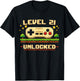 Funny Level 21 Unlocked Video Game 21st Birthday Gamer Pixel T-Shirt - T-Shirt | Black