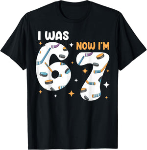 I was 6 Now I'm 7 Hockey Birthday T-Shirt - T-Shirt | Black