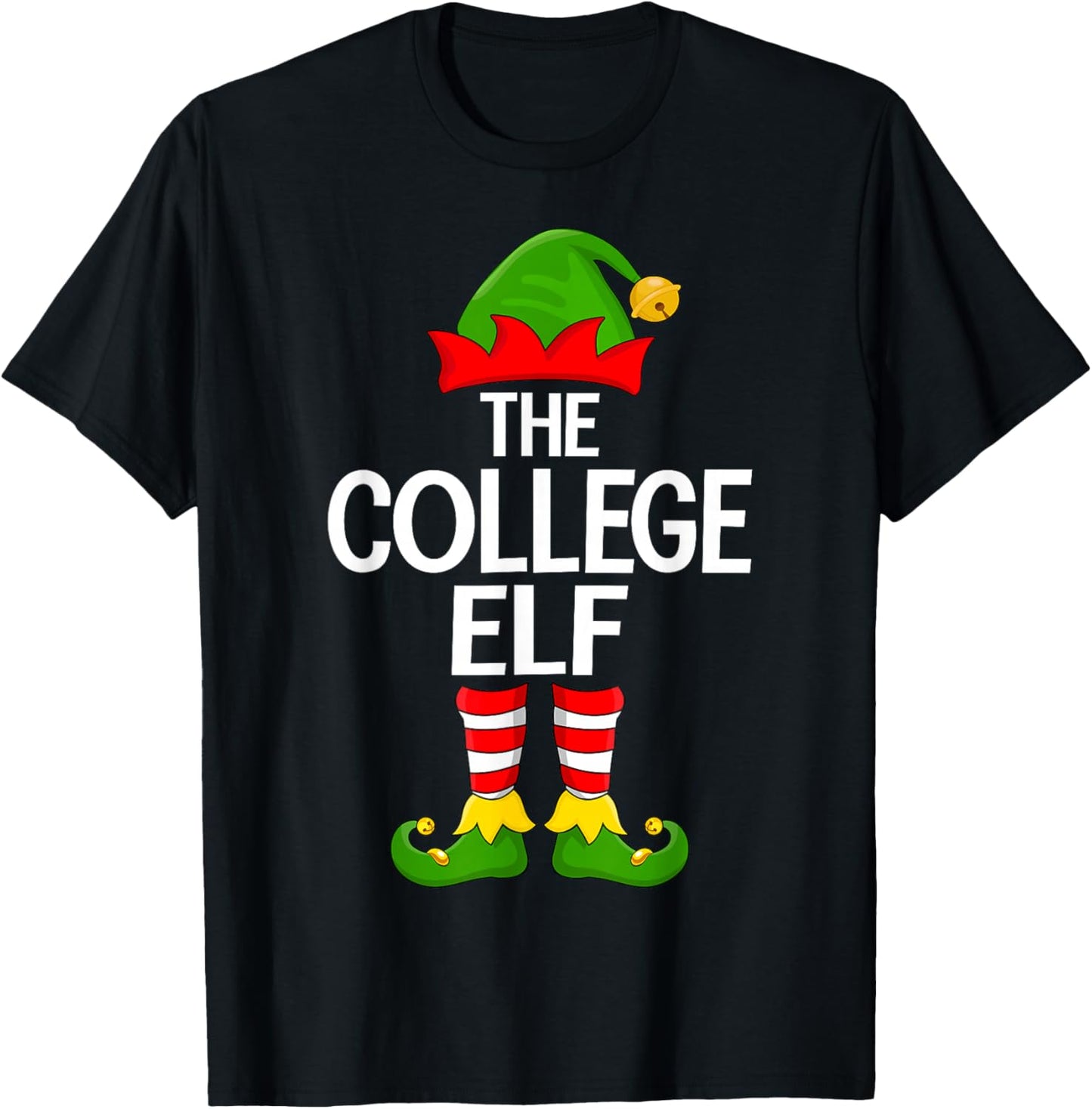 College Elf Xmas Matching Family Elf Squad Christmas T-Shirt - T-Shirt | Black