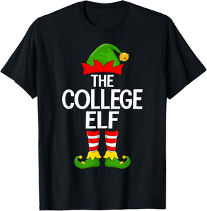 College Elf Xmas Matching Family Elf Squad Christmas T-Shirt - T-Shirt | Black