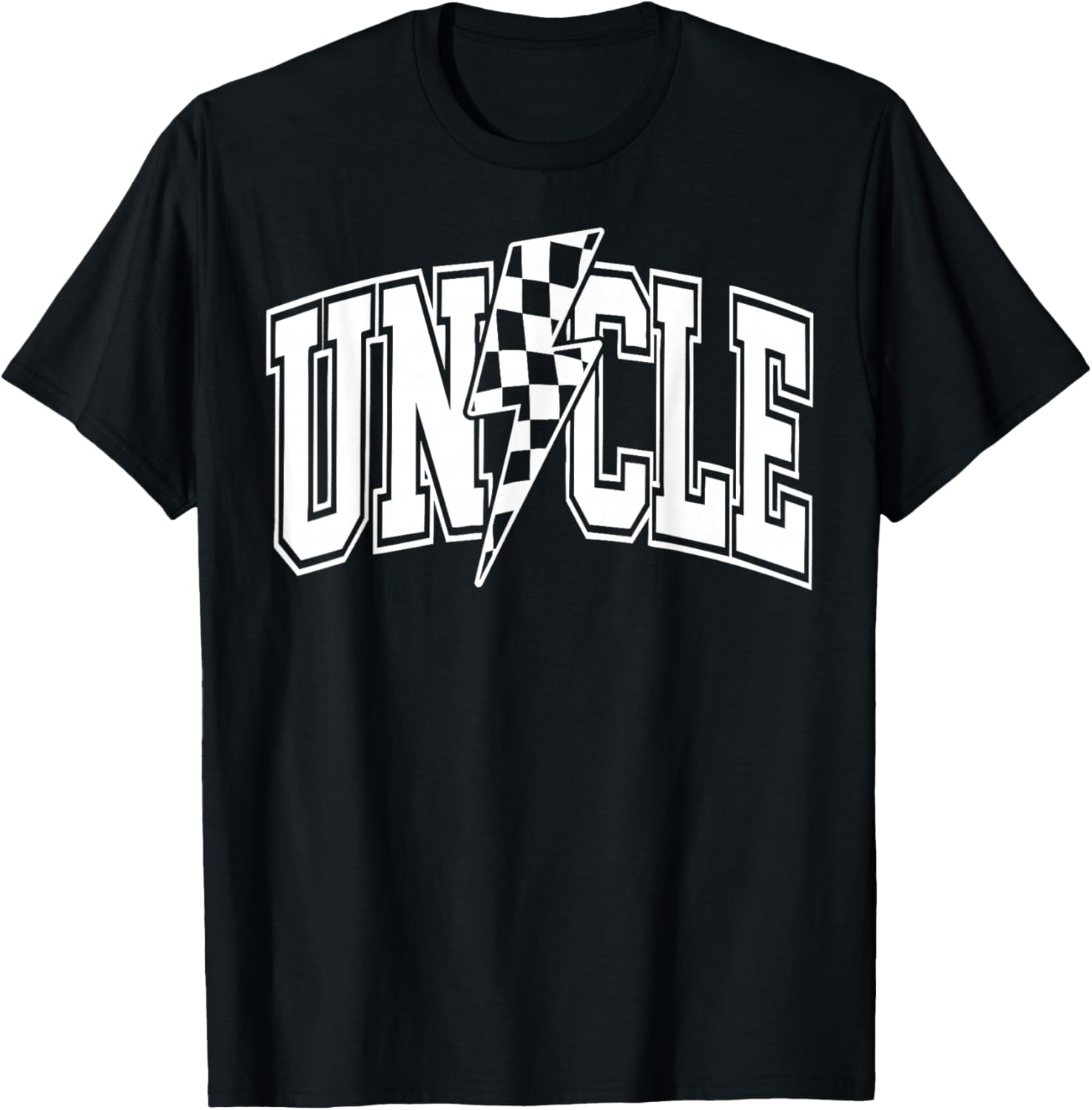 Uncle Lightning Bolt Checkered Varsity Dad Uncle Fathers Day T-Shirt - T-Shirt | Black