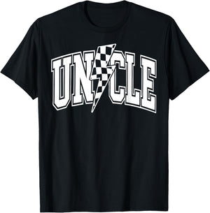 Uncle Lightning Bolt Checkered Varsity Dad Uncle Fathers Day T-Shirt - T-Shirt | Black