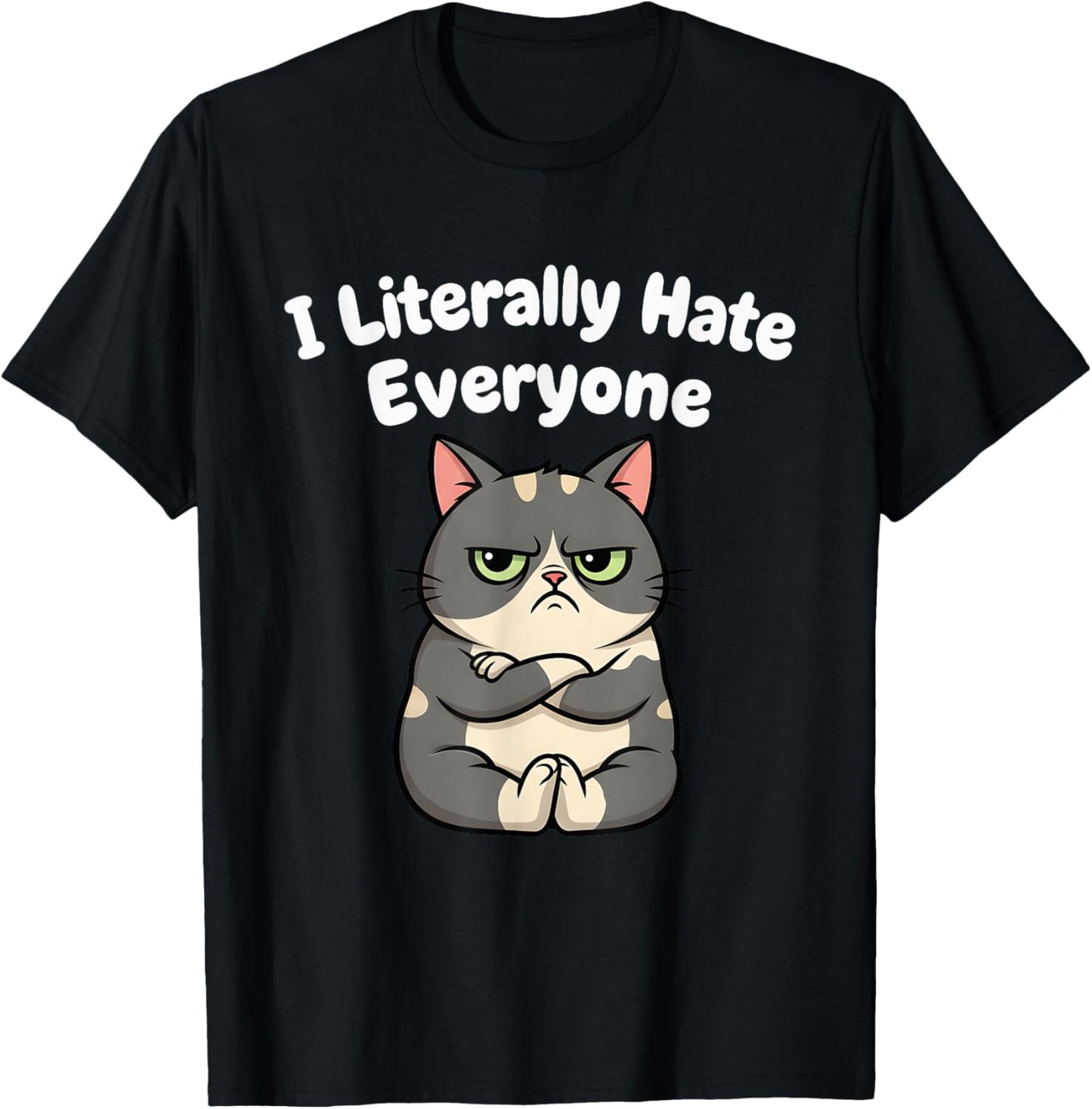 I Literally Hate Everyone Funny Introvert Cat Women T-Shirt - T-Shirt | Black