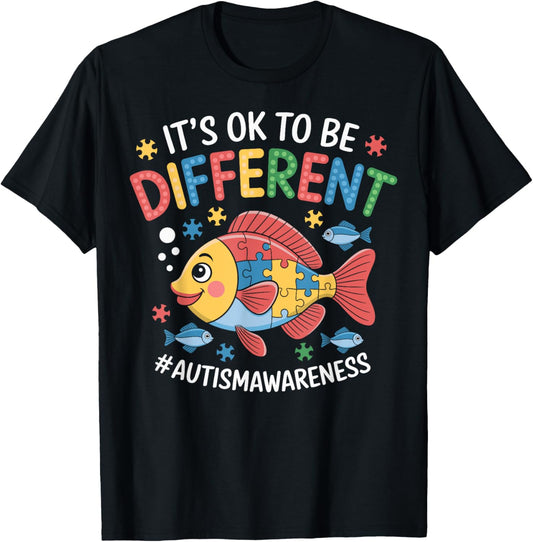 Its OK to Be Different Cute Fish Autism Awareness Kids T-Shirt - T-Shirt | Black