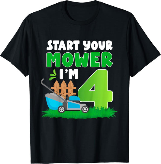4th Lawn Mowing Birthday 4 Year Old Lawn Mower T-Shirt - T-Shirt | Black