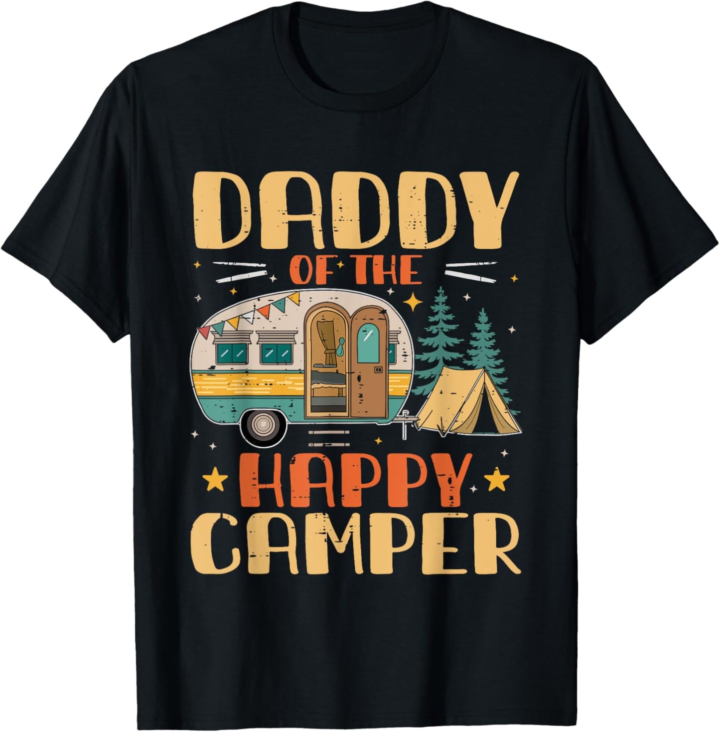 Daddy of Happy Camper 1st Birthday Party Retro Daddy T-Shirt - T-Shirt | Black