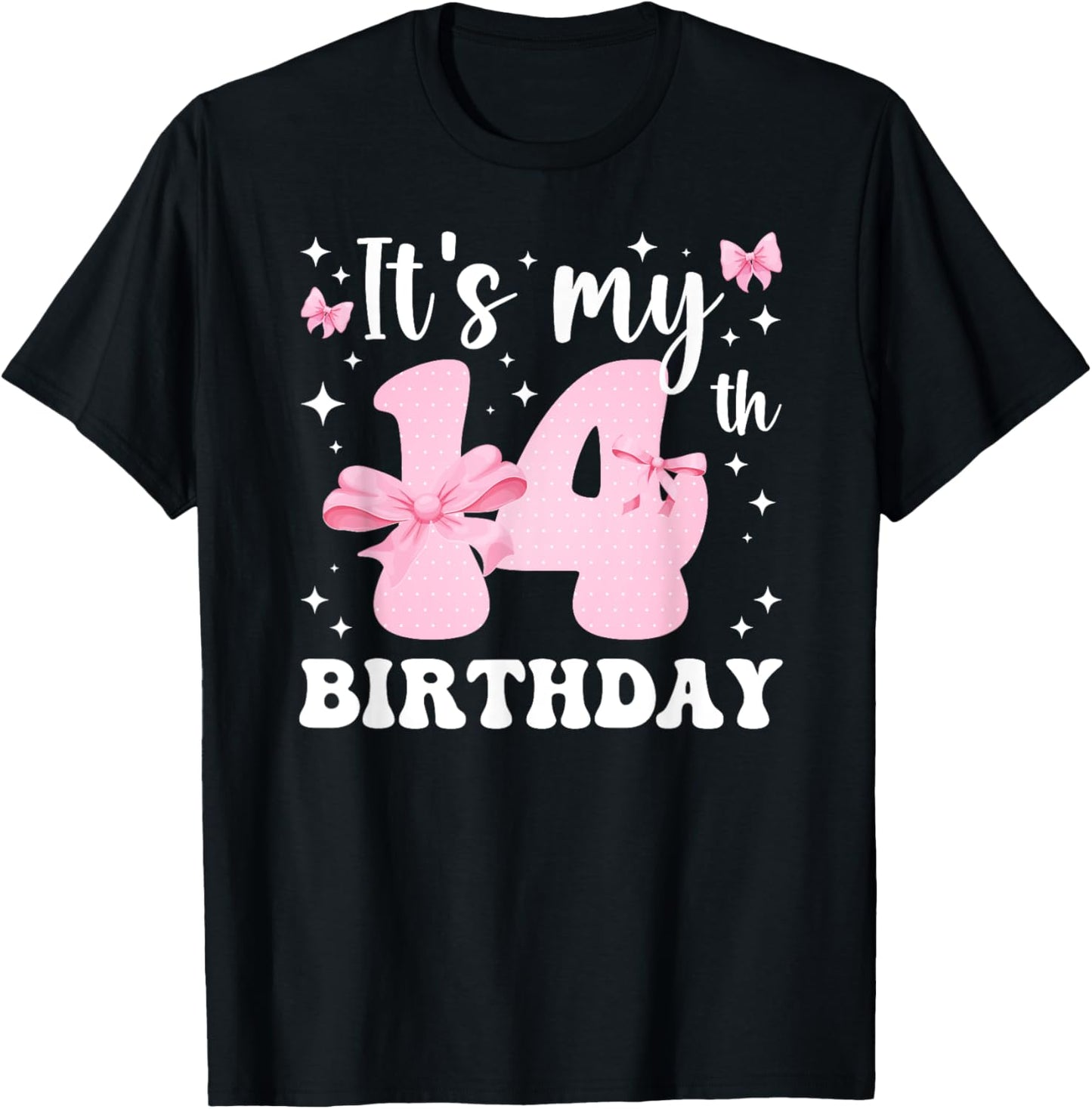 14th Coquette Themed Birthday Fourteen Year Old Girl Bow T-Shirt - T-Shirt | Black