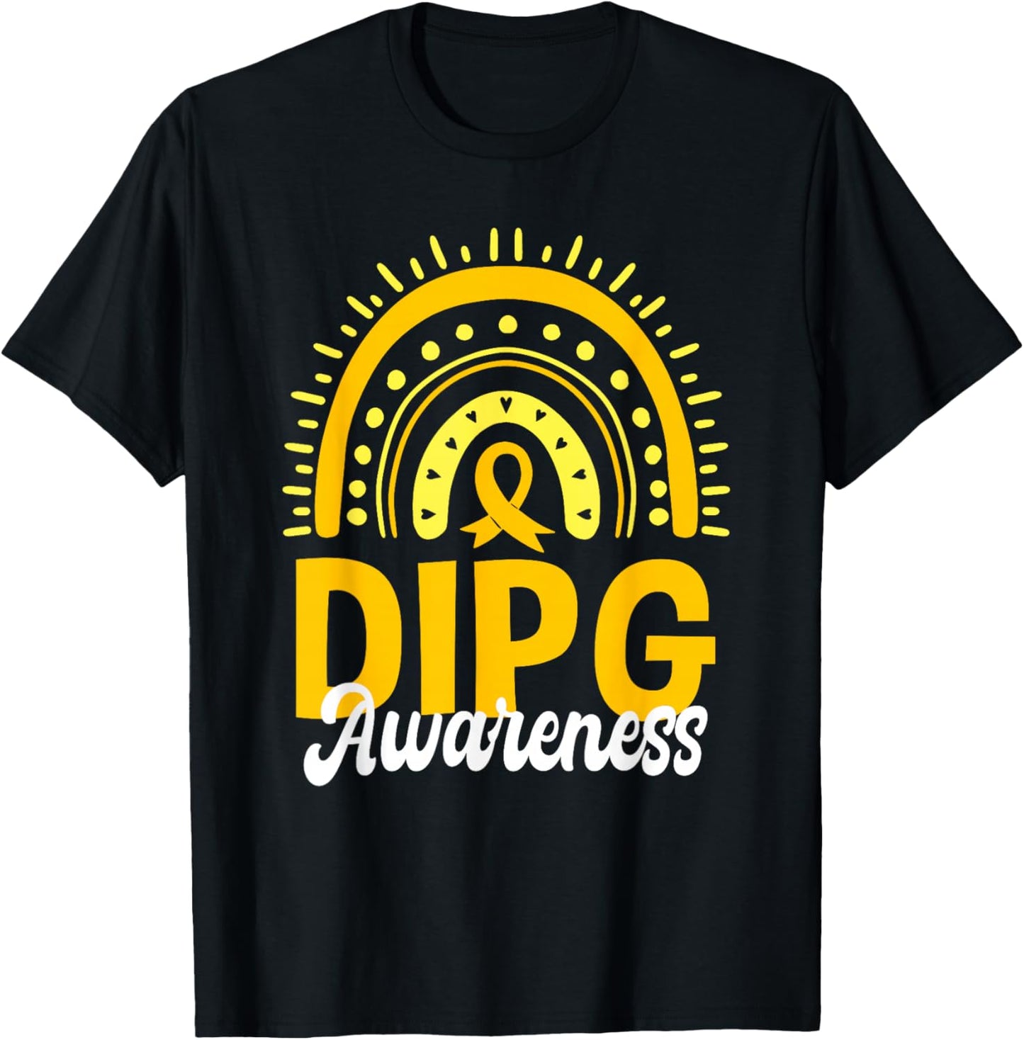 DIPG Awareness Boho Rainbow Yellow Ribbon Childhood Cancer T-Shirt - T-Shirt | Black