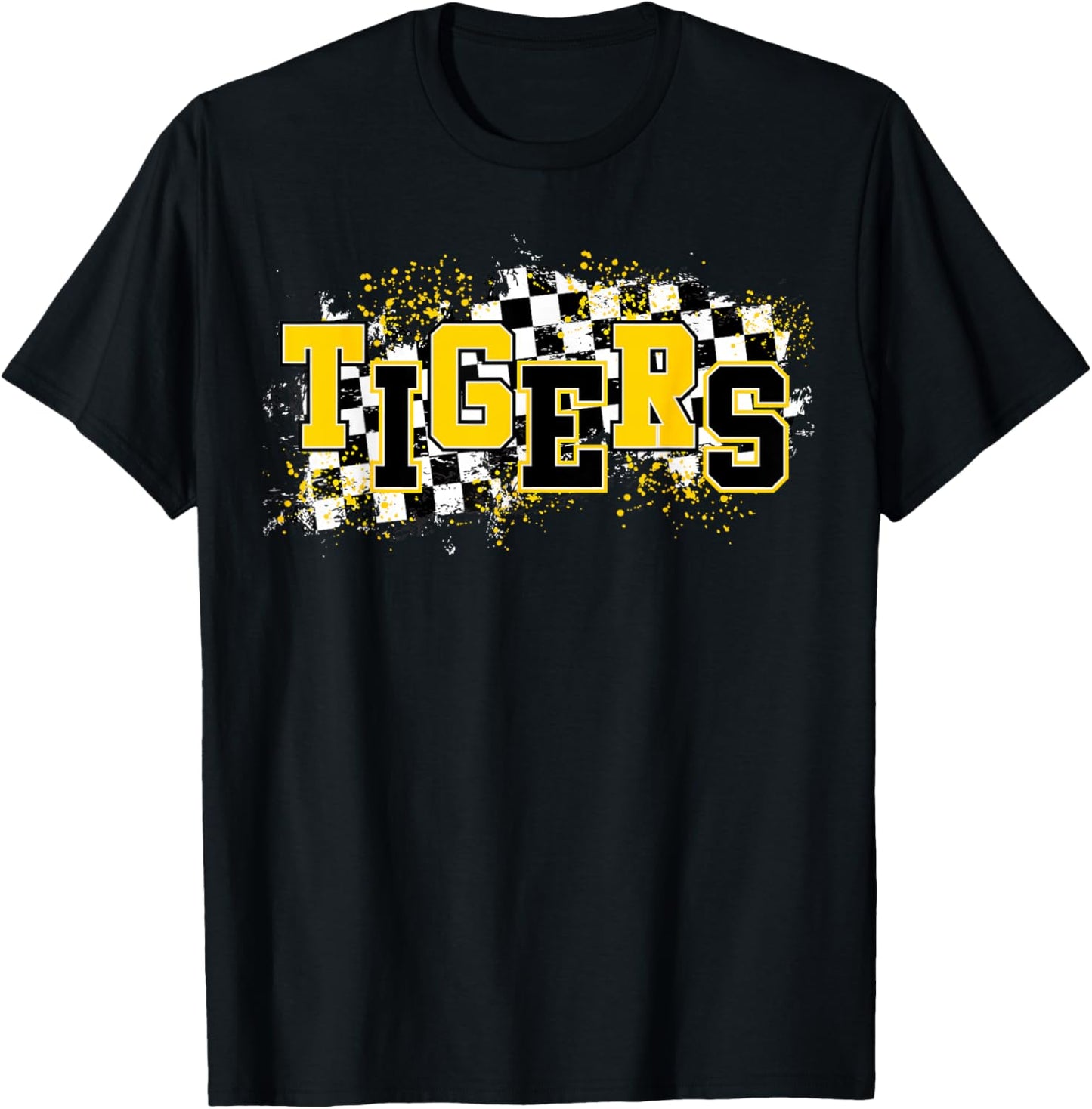 Tigers School Spirit Tiger Pride Yellow Black Tigers Checker T-Shirt - T-Shirt | Black