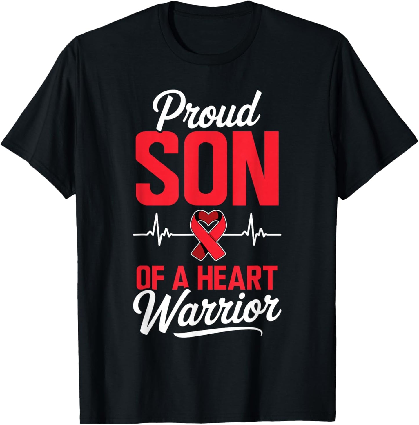 Proud Son of a Heart Warrior Heart Disease Awareness T-Shirt - T-Shirt | Black