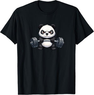 Cool Cartoon Panda Lifting Weights Gym Fitness T-Shirt - T-Shirt | Black
