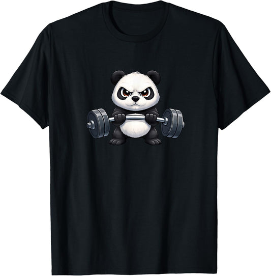 Cool Cartoon Panda Lifting Weights Gym Fitness T-Shirt - T-Shirt | Black