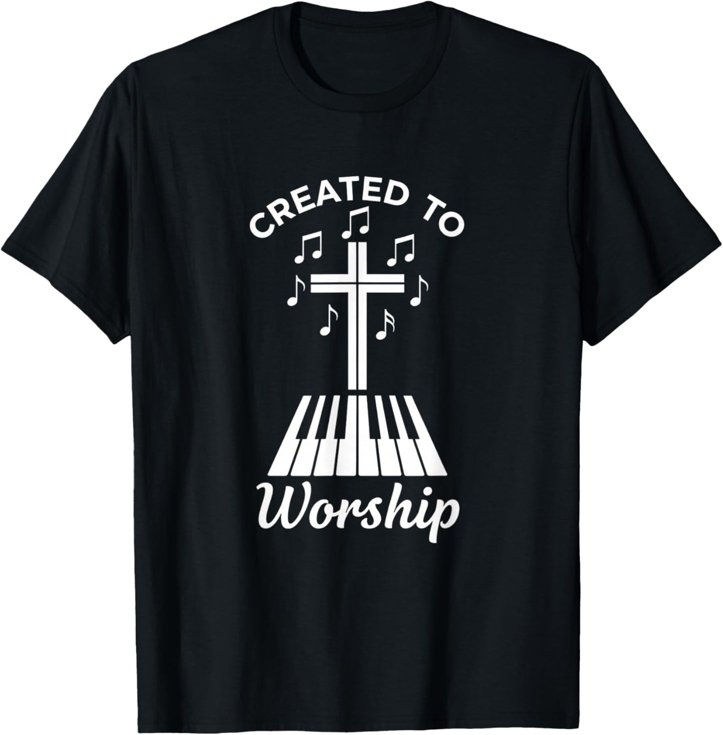 Christian Created to Worship Piano Cross Worship Design T-Shirt - T-Shirt | Black