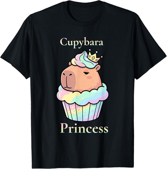Capybara Cupcake Princess Illustration Cute Kawaii Art T-Shirt - T-Shirt | Black
