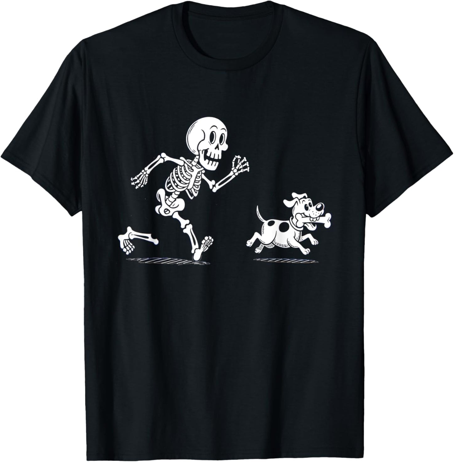 Halloween Dog, Funny Skeleton, Skeleton Chasing Dog T-Shirt - T-Shirt | Black