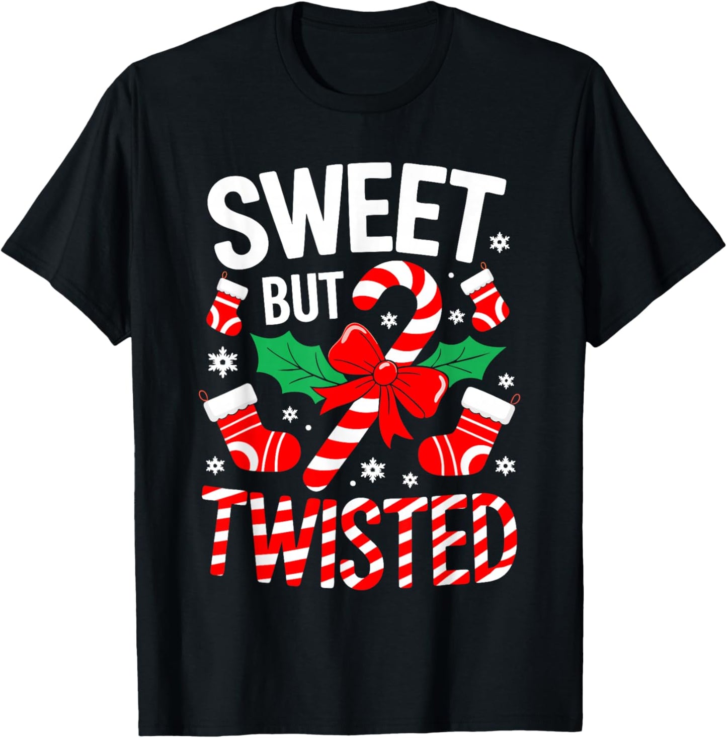 Sweet But Twisted Shirt Men Women Kids Christmas Candy Cane T-Shirt - T-Shirt | Black