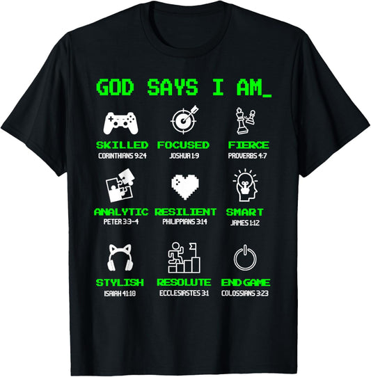 God Says I Am Gaming | Gamer Funny Videogame T-Shirt - T-Shirt | Black