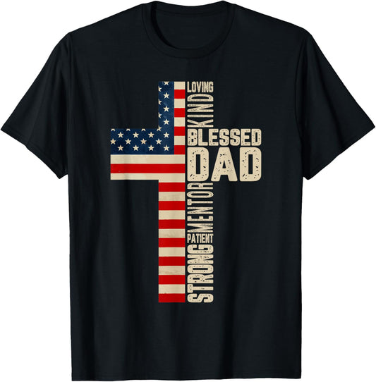 Blessed Dad Christian Gift from Daughter Son Jesus Patriotic T-Shirt - T-Shirt | Black