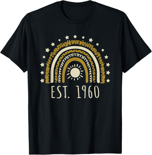 Est 1960 Retro Rainbow Established 1960 Birthday Design T-Shirt - T-Shirt | Black