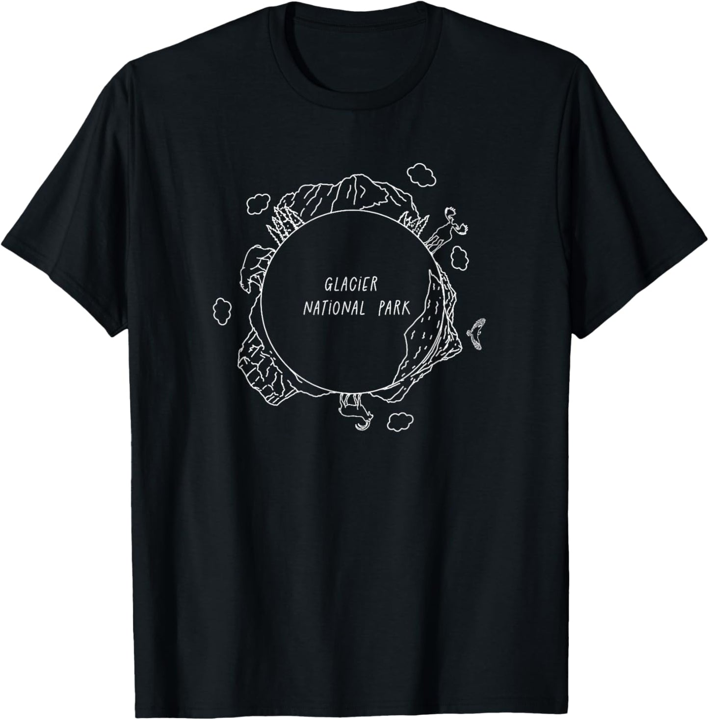 Glacier National Park Montana Tiny Planet with Wildlife T-Shirt - T-Shirt | Black