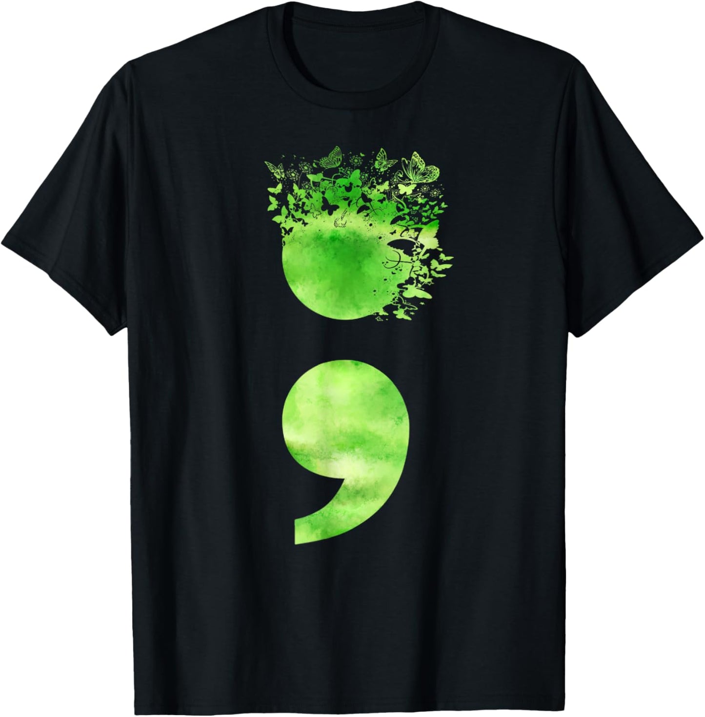 Semicolon Butterfly Retro Mental Health Matters Awareness T-Shirt - T-Shirt | Black