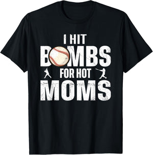 I Hit Bombs For Hot Moms, Funny Retro Baseball T-Shirt - T-Shirt | Black
