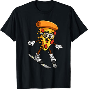 Funny Pizza Ski Cheesy Pie Foodie Skiing Instructor Outfit T-Shirt - T-Shirt | Black