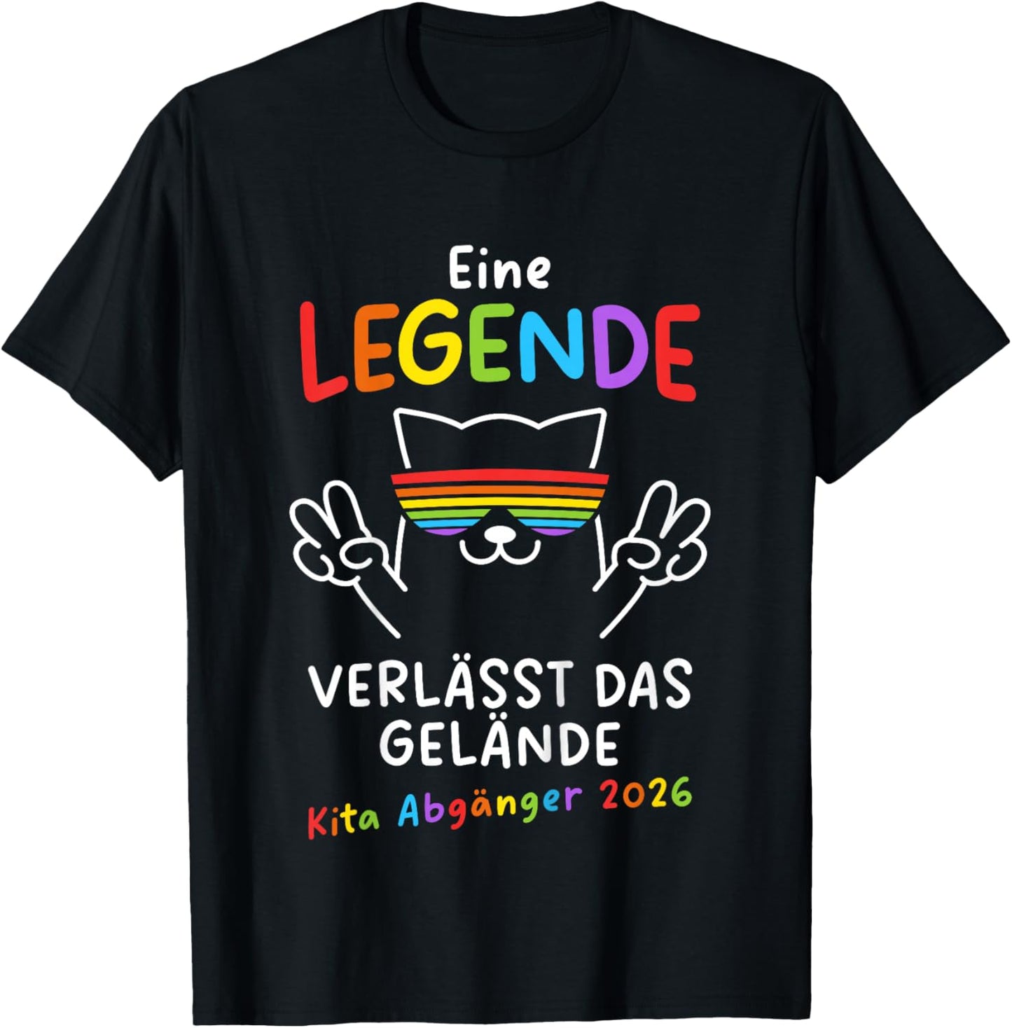 Kinder Kita Abgänger 2026 Kindergarten Abschluss Einschulung Katze T-Shirt - T-Shirt | Black