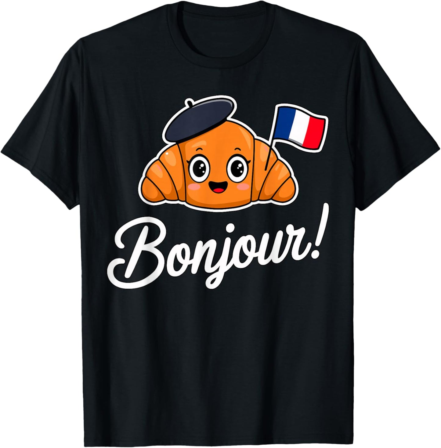 Bonjour Croissant French Cute France Vacation T-Shirt - T-Shirt | Black