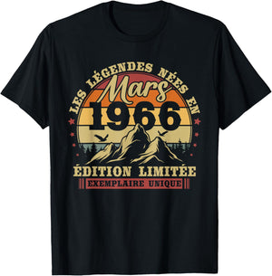 Vintage March 1966 Retro Birthday 60 Years Men Women T-Shirt - T-Shirt | Black
