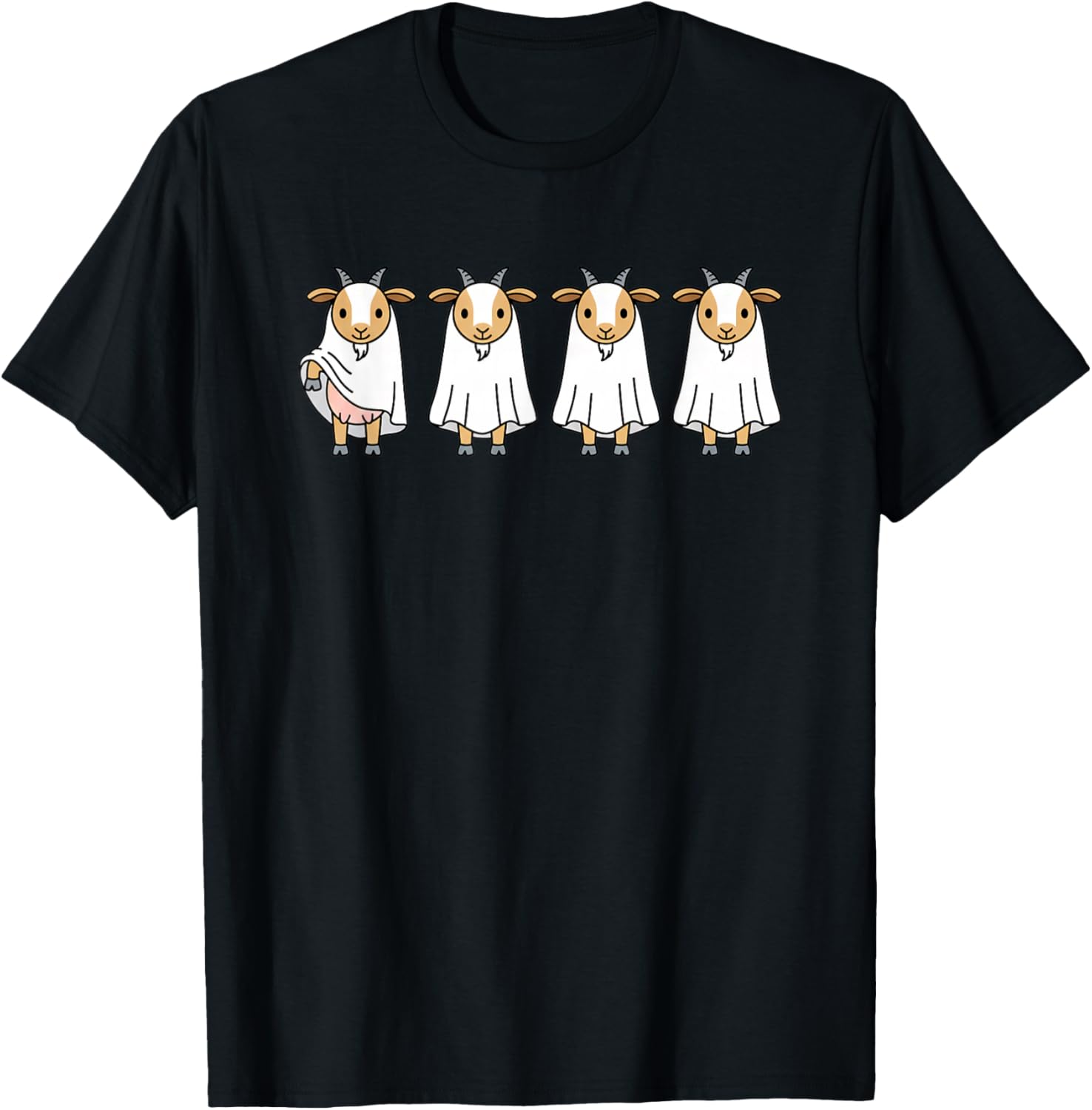 Kids Halloween Goat Ghost Cartoon Cute Goat Costume Funny T-Shirt - T-Shirt | Black