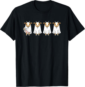 Kids Halloween Goat Ghost Cartoon Cute Goat Costume Funny T-Shirt - T-Shirt | Black