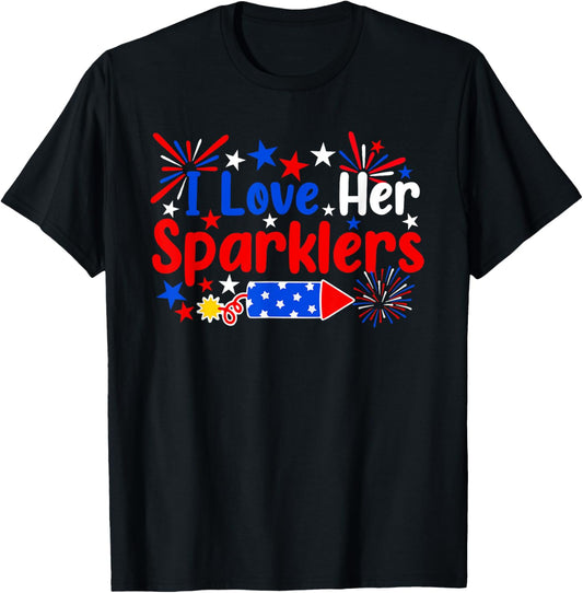 I Love Her Sparklers Funny 4th Of July Fireworks Couples Men T-Shirt - T-Shirt | Black