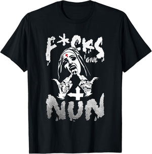 F-cks I Give Nun Dark Humor Gothic Design T-Shirt - T-Shirt | Black