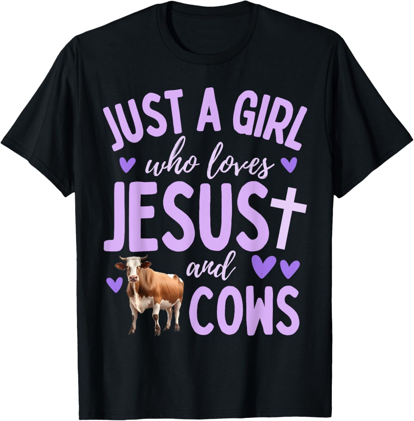 Just A Girl Who Loves Jesus and Cows Christian Cute T-Shirt - T-Shirt | Black
