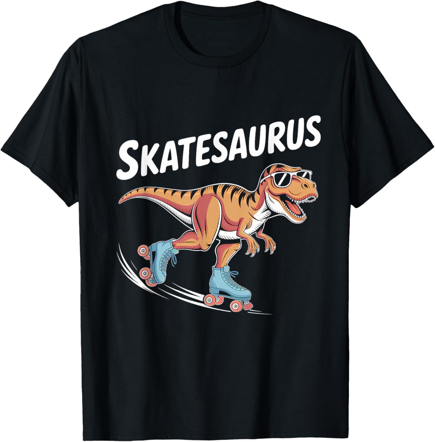 Roller Skating Dinosaur T-Rex Skate Dino Funny Roller Skater T-Shirt - T-Shirt | Black
